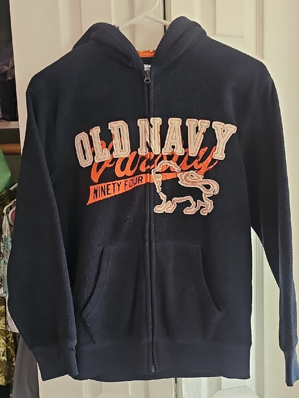 Old Navy Boys Navy Hoodie with Orange & Cream Logo